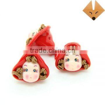 Handcraft Red Hat Little Girl Doll Polymer Clay Micropore Bead For Jewelry Making