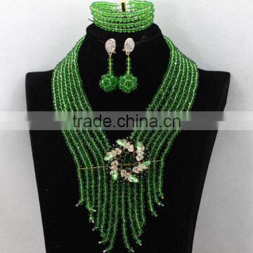 Bright Green Crystal Beads Necklace Bracelet African Nigerian Wedding Earrings Jewelry Sets