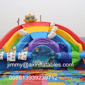0.55MM Plato PVC Tarpaulin Commercial Rainbow Inflatable Water Slide For Children Events photo-2