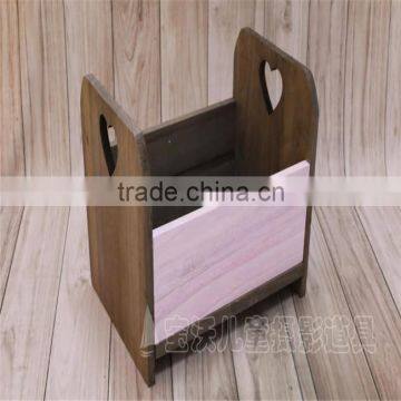 Antique Wood Bed Props Newborn Baby Wooden bed Sturdy Bucket Pattern Phootgraphy Props