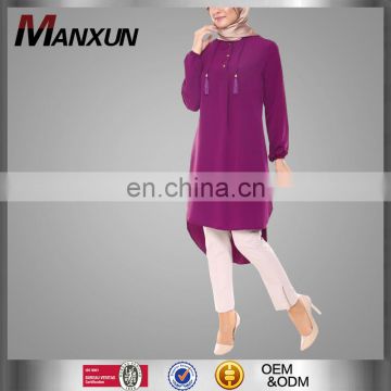 New Modern curved hem women tunics popular EID ladies blouse 2017