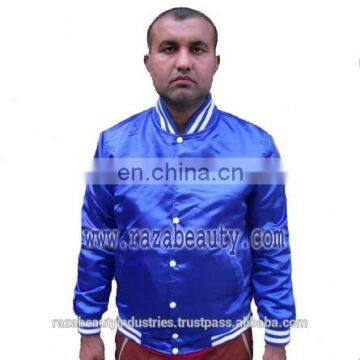 Royal Blue Satin Varsity Jackets, Custom Embroidery Baseball Jackets, Cotton Letterman Jackets 2017