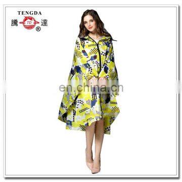 fashionable full print zip up nylon women rain poncho