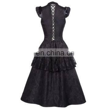 Belle Poque Retro Vintage Cap Sleeve High-Neck Sheer Bodice Black Lace Swing Dress BP000380-1 photo-5