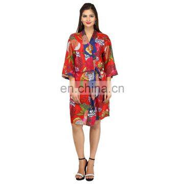 Handmade Indian 100% Cotton Designer Kimono Bathrobe Style Women Short Nightgown Dress