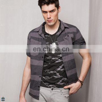 T-MSS019 Round Bottom Casual Wide Stripe Half Sleeve Men Shirt