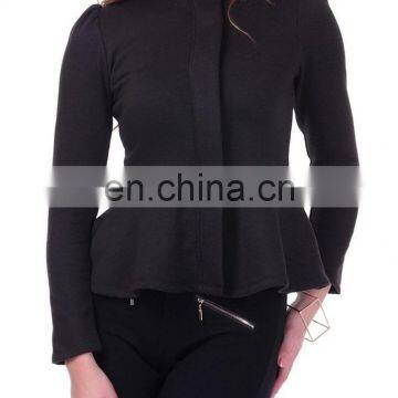 Beautiful Turtle Neck Black Peplum Terry Jacket for women