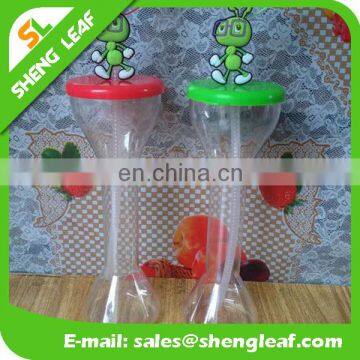 Newest green ant shaped custom design plastic yard cup/ tall drinking sucker straw Juice cup