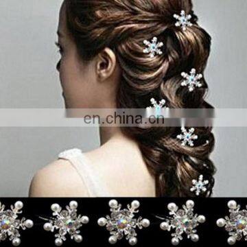 Wedding U-shaped Bridal Hair Clip,Crystal&pearl Snowflake Hairpin,Movie Frozen Hair Jewelry Accessory