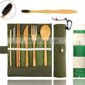 Bamboo Utensils Eco Friendly Flatware Set Bamboo Cutlery bag Set Bamboo Travel Utensils Camping Set Portable