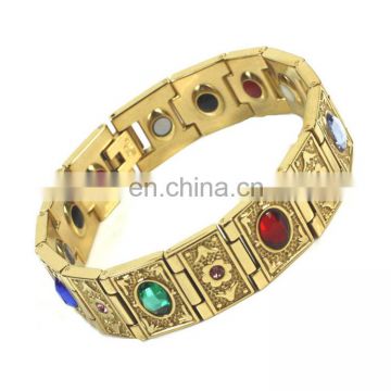 Fashion mens gemstones titanium 4 in 1 magnetic health bracelet