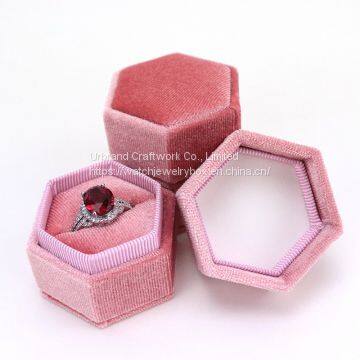 Wholesale Custom Logo Box Luxury Double Refine Mini Hexagon Jewelry Gift Box For Wedding Ring Packaging In Storage In Velvet  