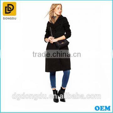 2016 new fashion girls black double breasted ladies winter coat