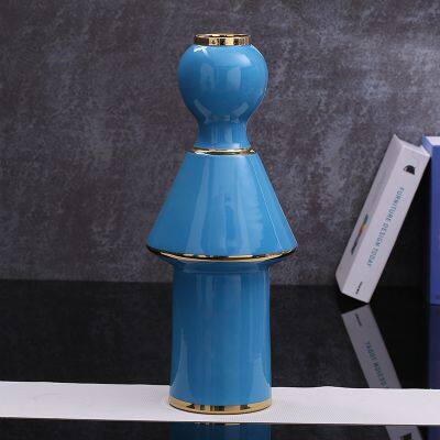 Blue Human Child Boy And Girl Shape Gild Creative Ceramic Decoration Art Craft For Home photo-4