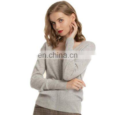 Women Plain Knit Classic V Neck Elastic Rib Cuff Cosy Cashmere Sweater photo-2