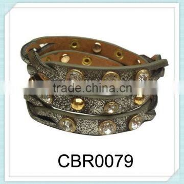 three tone PU bangles rivet rhinestone bracelet