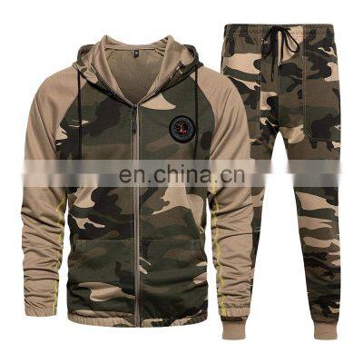 Wholesale men's new spring and autumn two-piece hooded camouflage jacket sports and leisure custom hoodie brand