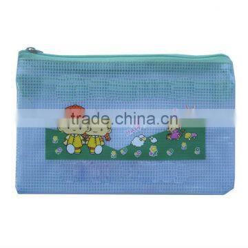 PVC mesh pencil Bag for Promotion office stationery document bag with two zippers lock