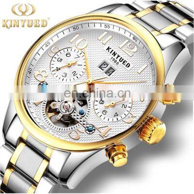 KINYUED J013 New Sporty Men Gold Watch Mechanical Men's Hand Watch Stainless Steel Auto Day Watch photo-5