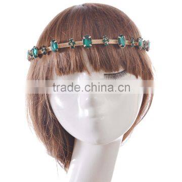 C58770S Hot Sale Bright Emeral Crystal Headband Women Adjustable Headbands Fashion Forehead Jewelry Decorations for Hair