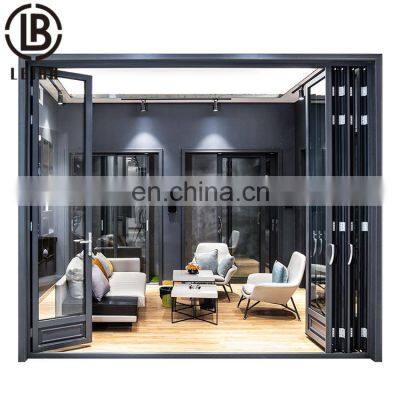 LEIBO Bifold door Aluminium thermal break double tempered glass exterior bi folding sliding entry doors