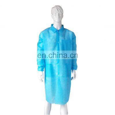 Non-woven PP Lab Coat Visit Gown with Buttons Blue