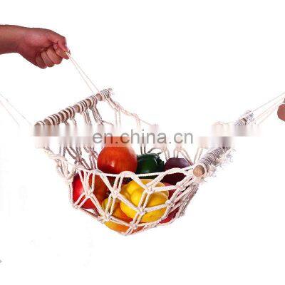 Top Selling Storage Kitchen Basket Hanging Under Cabinet Wood Fruit Hammock Macrame photo-2
