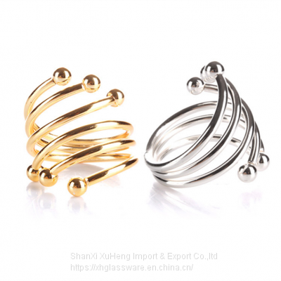 Wholesale Metal 6 Pearls Spiral Wedding Gold Napkin Ring photo-5