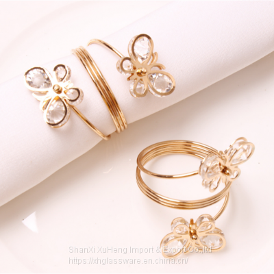 New Style Gold Colored Napkin Ring Butterfly With Diamond