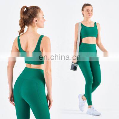 Wholesale Ribbed Yoga Bra Pocket Leggings Set High Waist Gym Fitness Sets photo-2