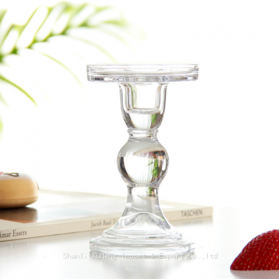 Family Living Room Wedding Glass Candle Holder Clear Pillar Candle Stand Crystal Candlestick for Home Wedding Party Decoration photo-2