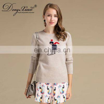 Fashion Skier Jumper Knitting Production Intarsia Women 100% Cashmere Sweater photo-4