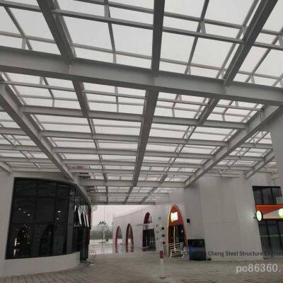 Grid Hot-dip Galvanized Steel Keel Modeling Project, Steel Structure Commercial Square Glass Roof, Aluminum Veneer Curtain Wall, On-site Construction photo-3