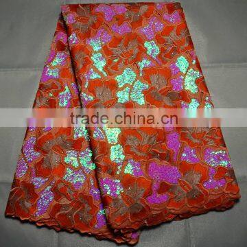 L401-4 last design High quality double organza Korea embroidery lace fabric with many sequnce