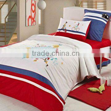 Embroidery Boy and Girl Bedding Cotton Child Duvet Cover Bed Set 205TC In Light White Red Blue Color