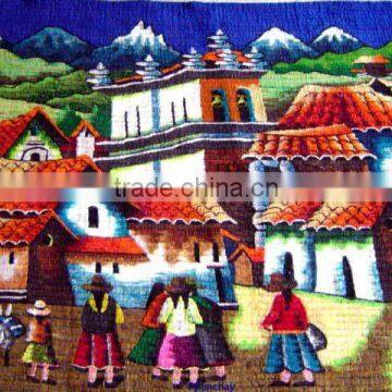 Woven Wool Tapestry Wall Hanging Handmade Peru 57 x 46"