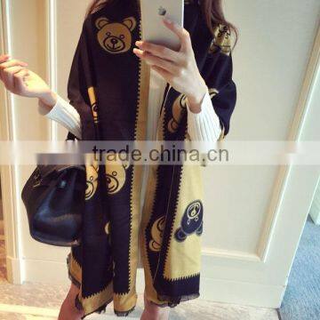 New Ladies Fashion Bear Printed Pashmina Wool Scarf photo-2
