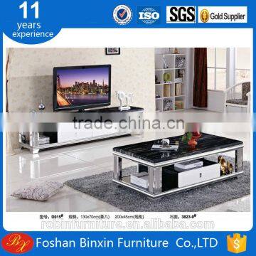 Marble top D015 stainless steel &tempered glass rectangular coffee table with wooden drawers tea table