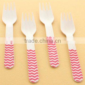 Pink Stripe Polka Dot Chevron Wooden Fork Wooden Utensil Wedding Deco Fork photo-4