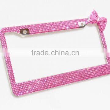 Pink bow girls Bling Crystal License Plate Frames