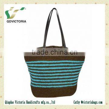 2015 Blue stripe Crochet paper straw bag