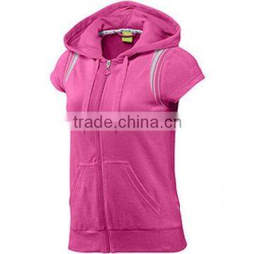 Short Sleeves Hoodie Pullover and Front Zipper