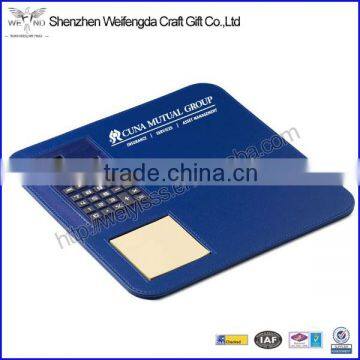 Fashion Blue PU Leather Mouse Pad With Calculator And Notepad Holder