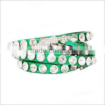 Wholesale Women's One Line Rhinestone Green Leather Stud Accent Belt