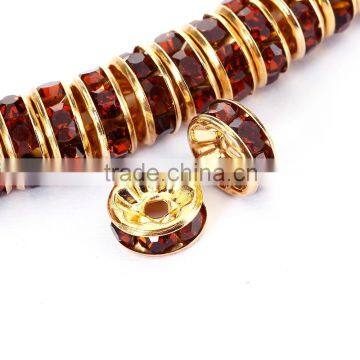Gold Plated Smoked Topaz Color #220 Rhinestone Jewelry Rondelle Spacer Beads Variation Color and Size 4mm/6mm/8mm/10mm
