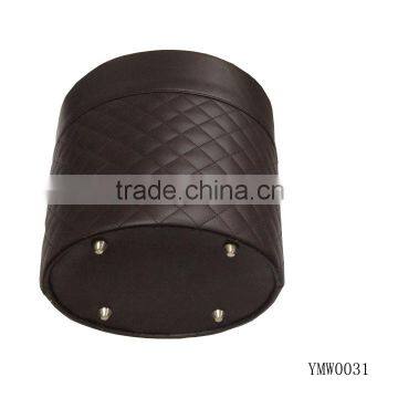 Round Leather Waste Bin with Metal Standing Set