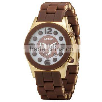 Quartz Movt Stainless Steel Back Vogue Lady Wrist Watch Silicone Band Geneva Quartz Wrist Watch