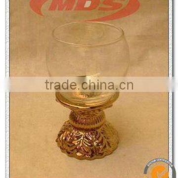 Clear Hand Blown Glass Candle Holders with Golden Base