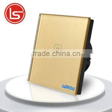 2016 1Gang 1Way Golden Crystal Glass Panel Touch Switch Screen Wall Light Switches EU Standard Smart Home Automation