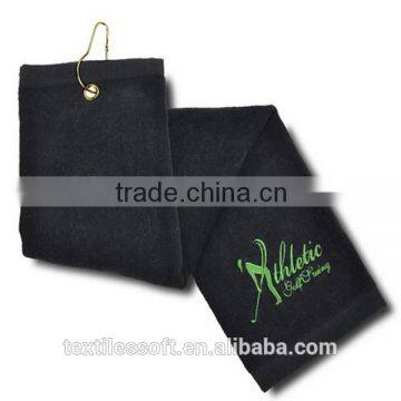 100% cotton velour customized glof hand towel with hook and ring
